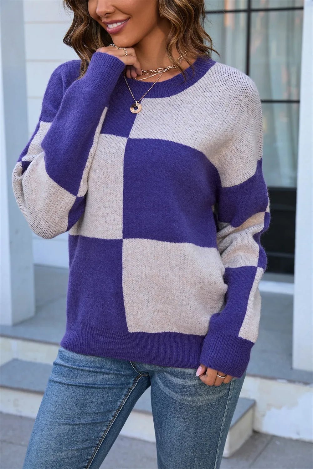Angel Wings Color Block Round Neck Dropped Shoulder Sweater - Bela Fils BoutiqueBela Fils Boutique