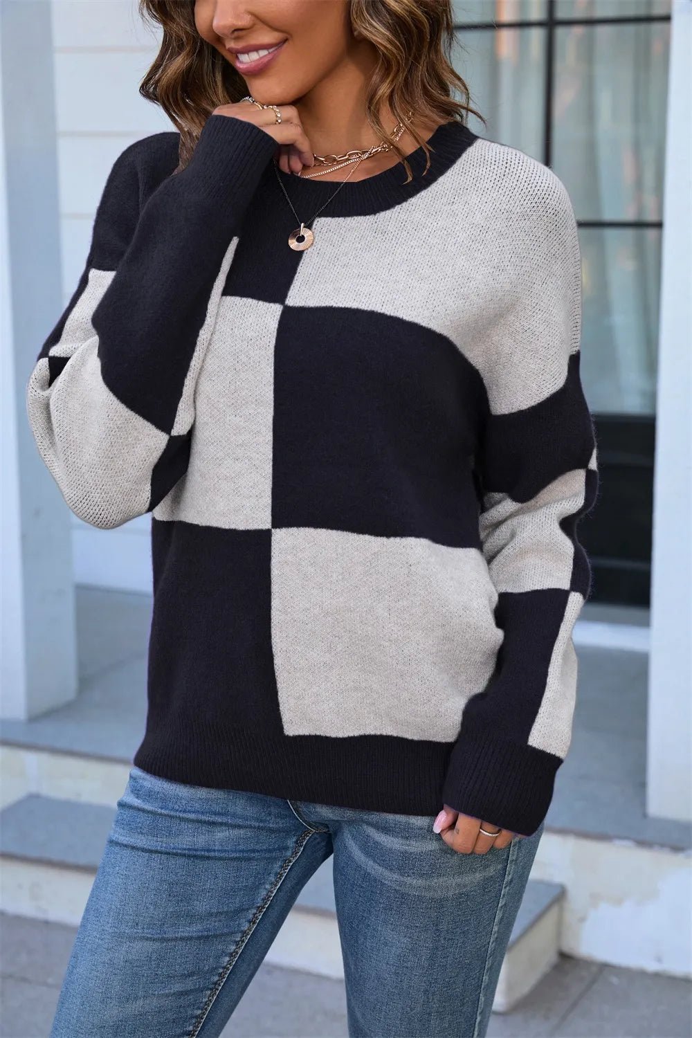 Angel Wings Color Block Round Neck Dropped Shoulder Sweater - Bela Fils BoutiqueBela Fils Boutique