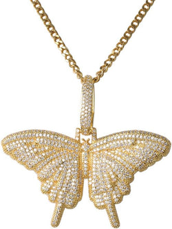 Silver Plated CZ Iced Out Bling Butterfly Chain Necklace Party Jewelry for Men Women