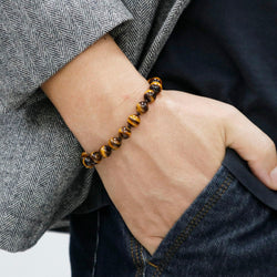 Black Obsidian Stone Beads Bracelet Natural Tiger Eye Onyx Lava Rock Stone Prayer Mala Beads Adjustable Aromatherapy Essential Oil Diffuser Bracelet for Men Women