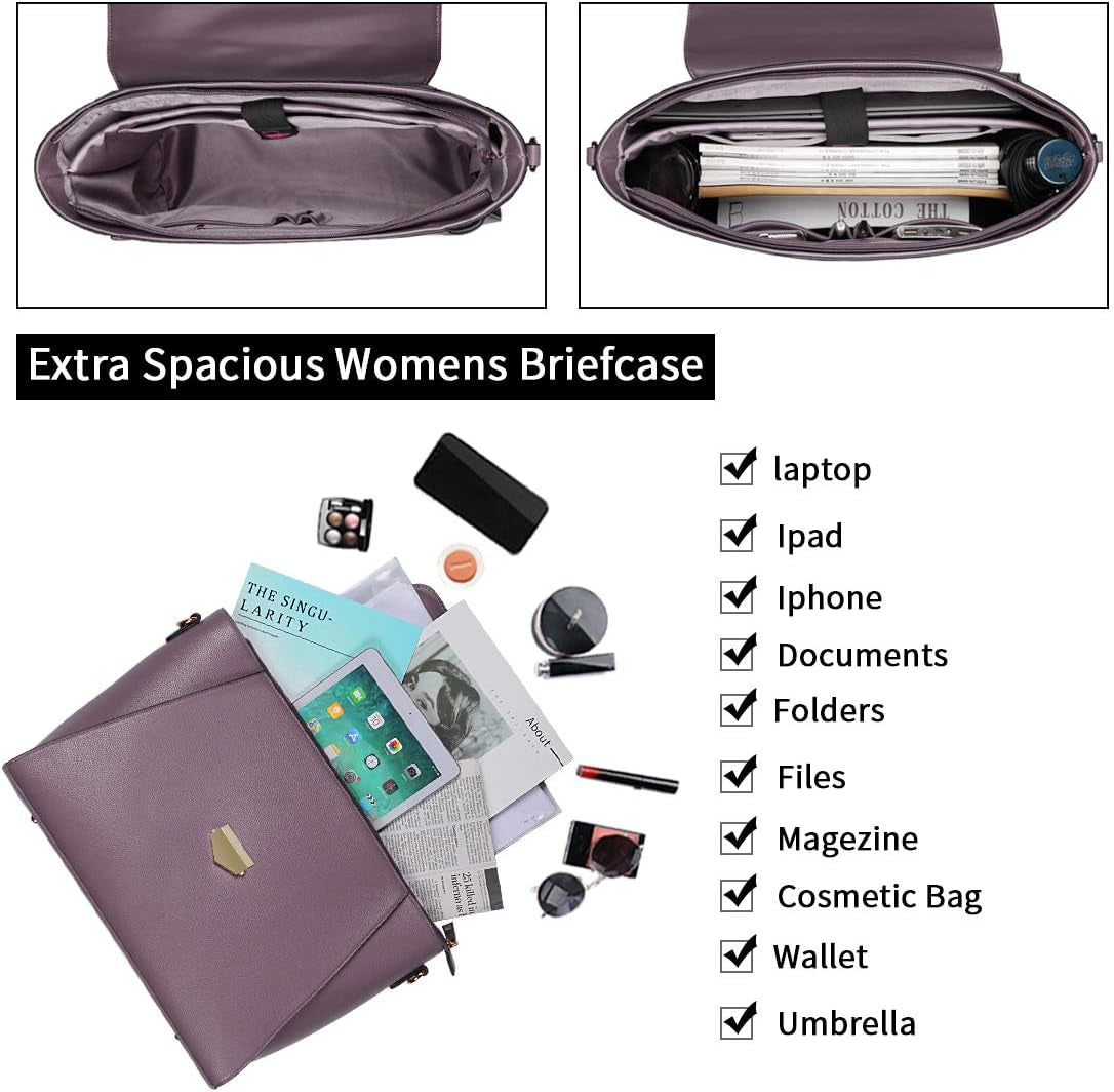 Briefcase for Women 15.6 Laptop Bag Business Messenger Bag Work Tote Bag Professional Shoulder Purse with Padded Compartment for Tablet Notebook Ultrabook Purple