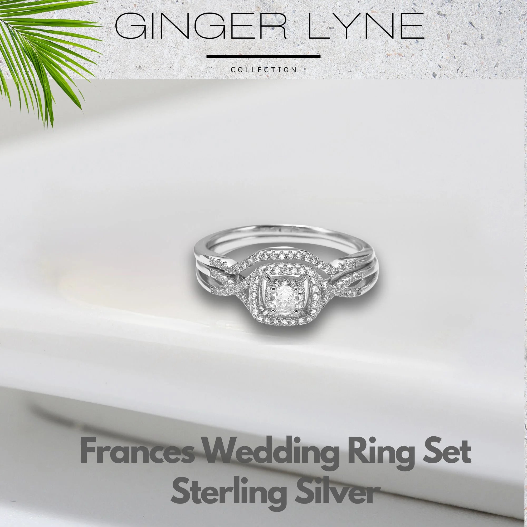 Wedding Ring Set for Women Halo CZ Sterling Silver Engagement Ring and Matching Band