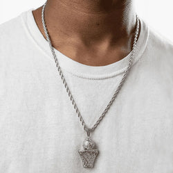 Men'S 18K Silver Plated Stainless Steel Basketball Hoop Chain Pendant Necklace