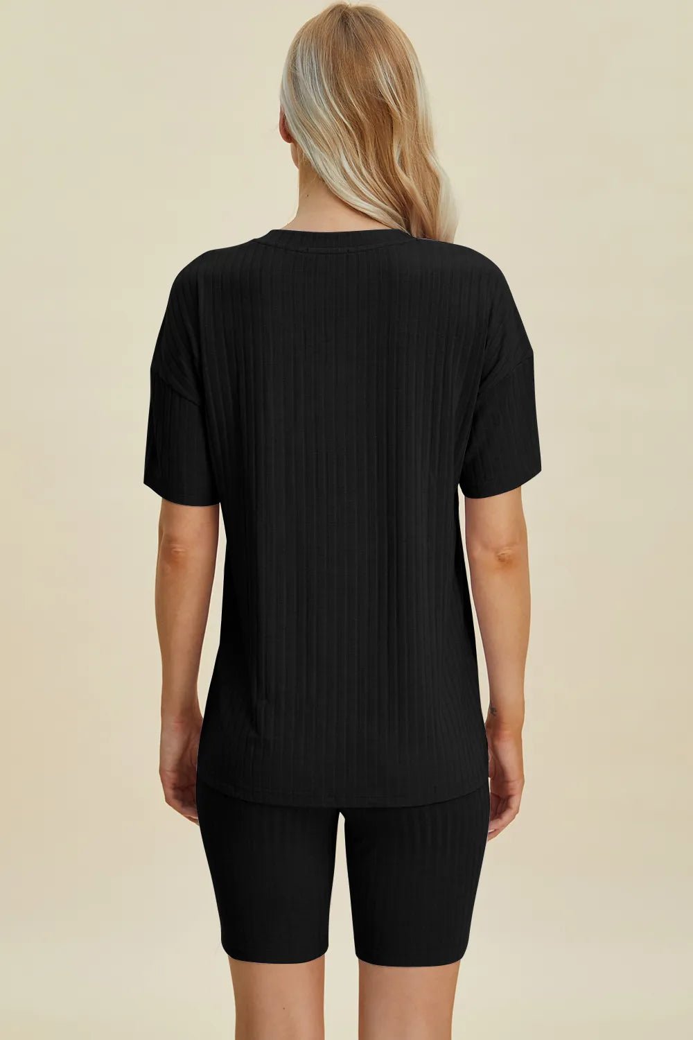Basic Bae Full Size Ribbed V - Neck Short Sleeve Top and Shorts Set - Bela Fils BoutiqueBela Fils Boutique