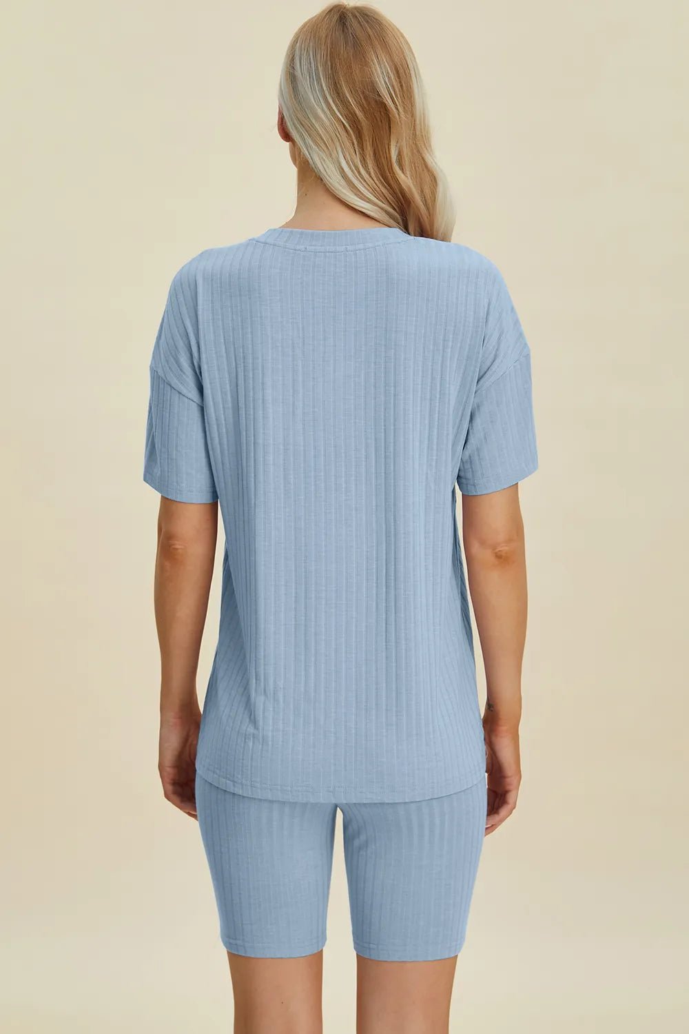 Basic Bae Full Size Ribbed V - Neck Short Sleeve Top and Shorts Set - Bela Fils BoutiqueBela Fils Boutique