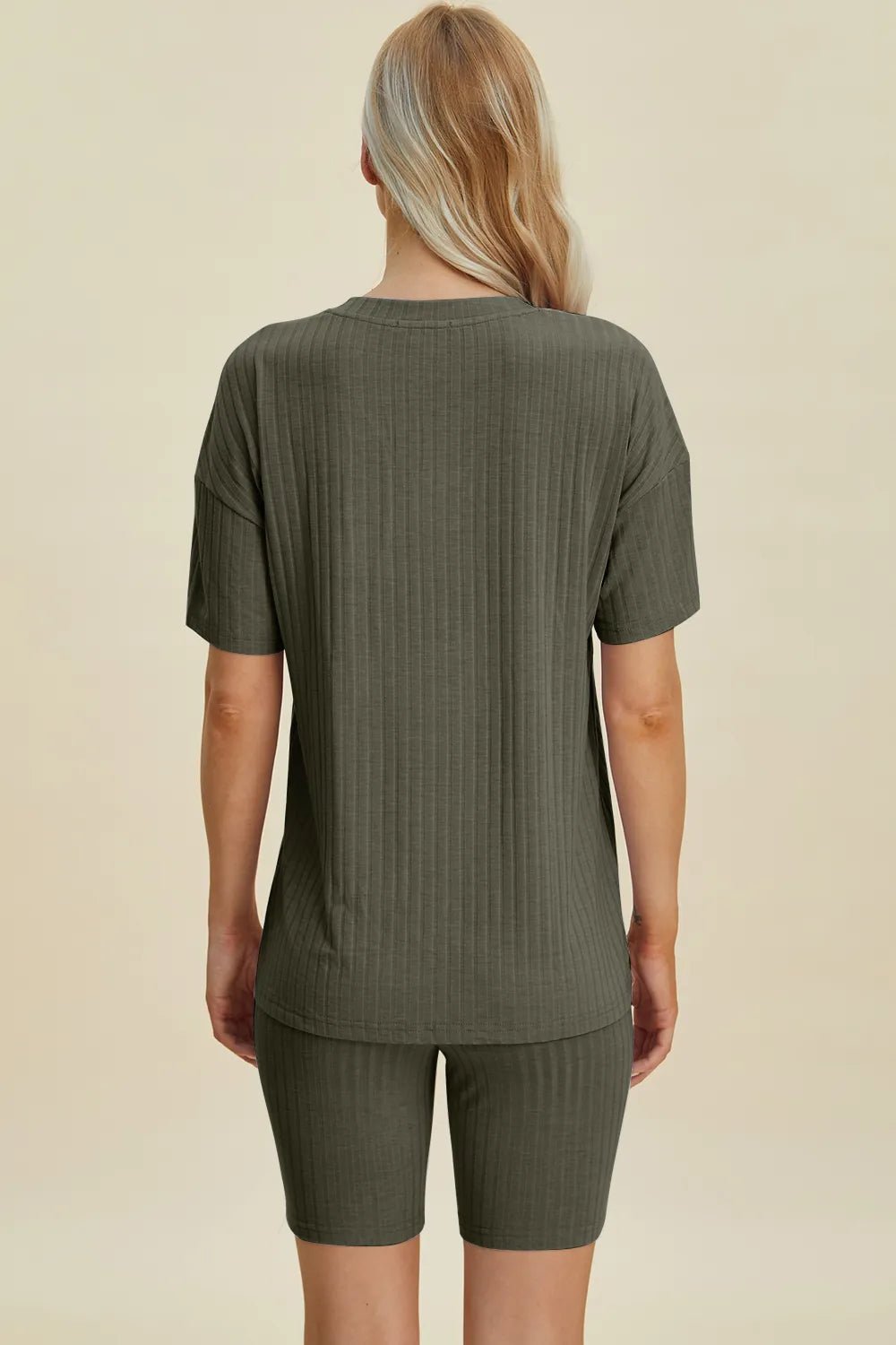 Basic Bae Full Size Ribbed V - Neck Short Sleeve Top and Shorts Set - Bela Fils BoutiqueBela Fils Boutique
