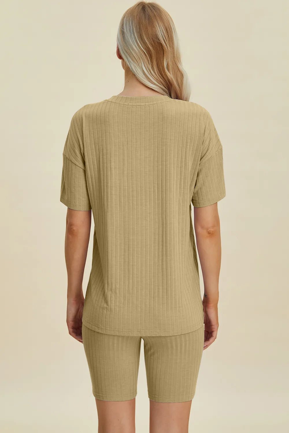 Basic Bae Full Size Ribbed V - Neck Short Sleeve Top and Shorts Set - Bela Fils BoutiqueBela Fils Boutique