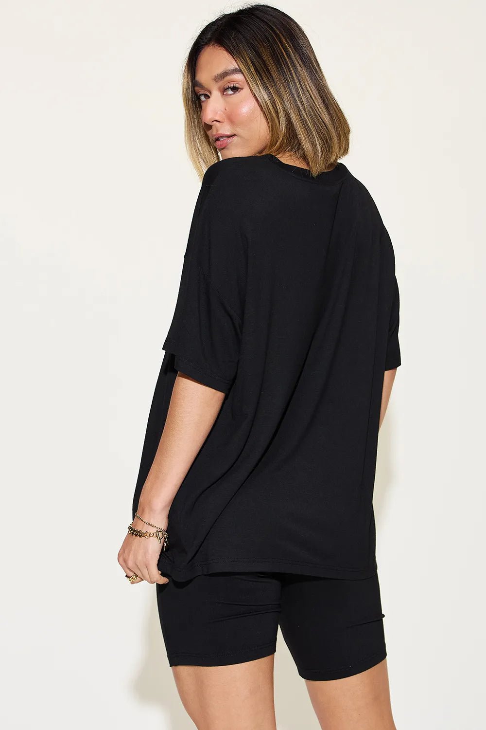 Basic Bae Full Size V - Neck Drop Shoulder T-Shirt and Shorts Set - Bela Fils BoutiqueBela Fils Boutique