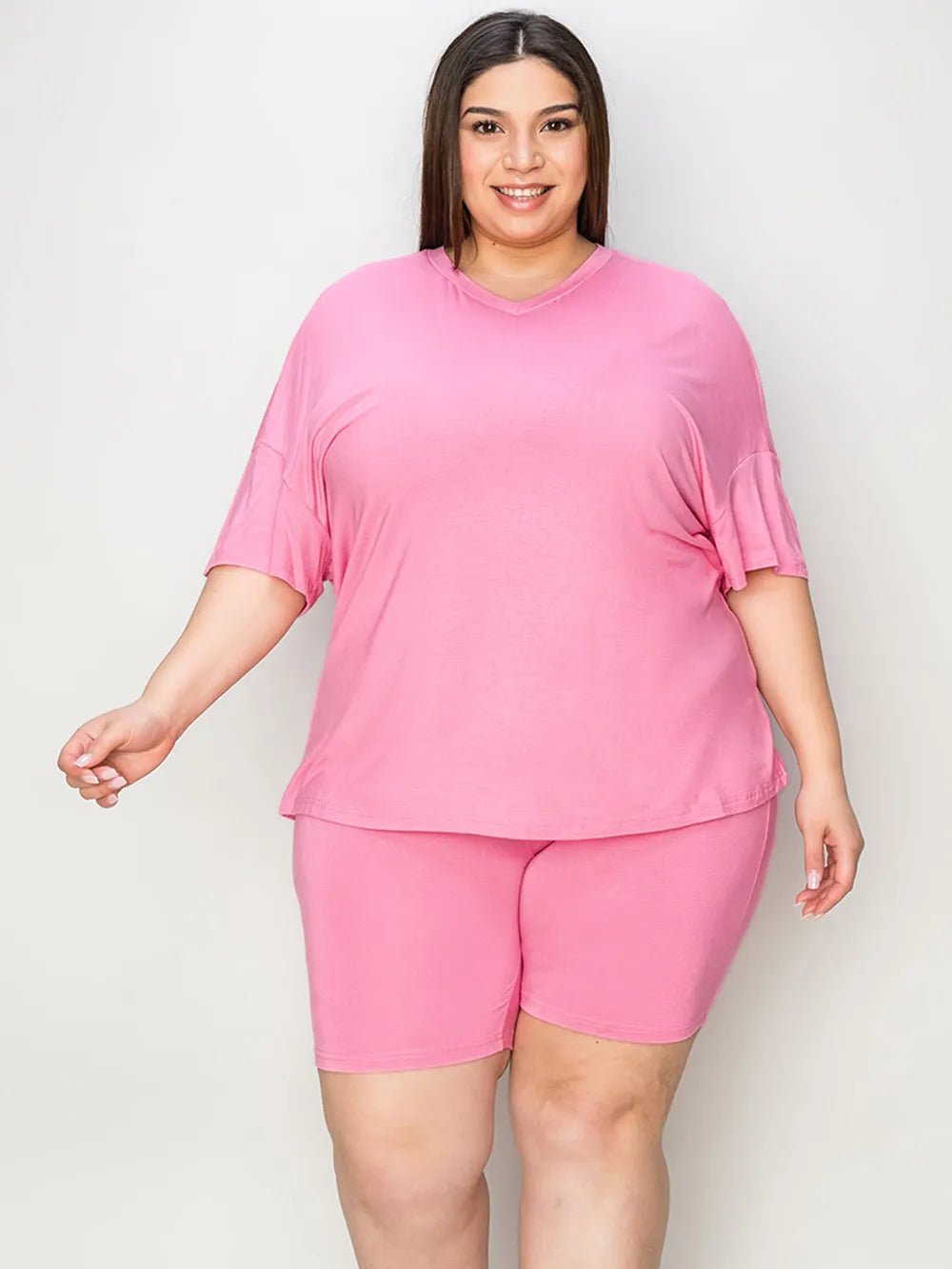 Basic Bae Full Size V - Neck Drop Shoulder T-Shirt and Shorts Set - Bela Fils BoutiqueBela Fils Boutique