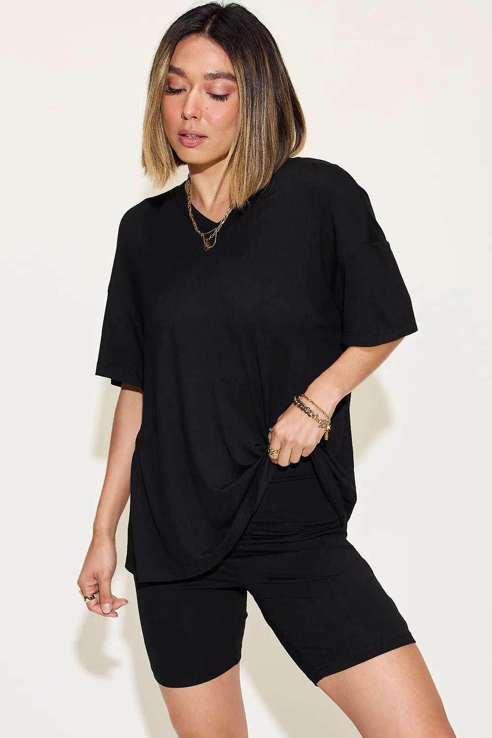 Basic Bae Full Size V - Neck Drop Shoulder T-Shirt and Shorts Set - Bela Fils BoutiqueBela Fils Boutique