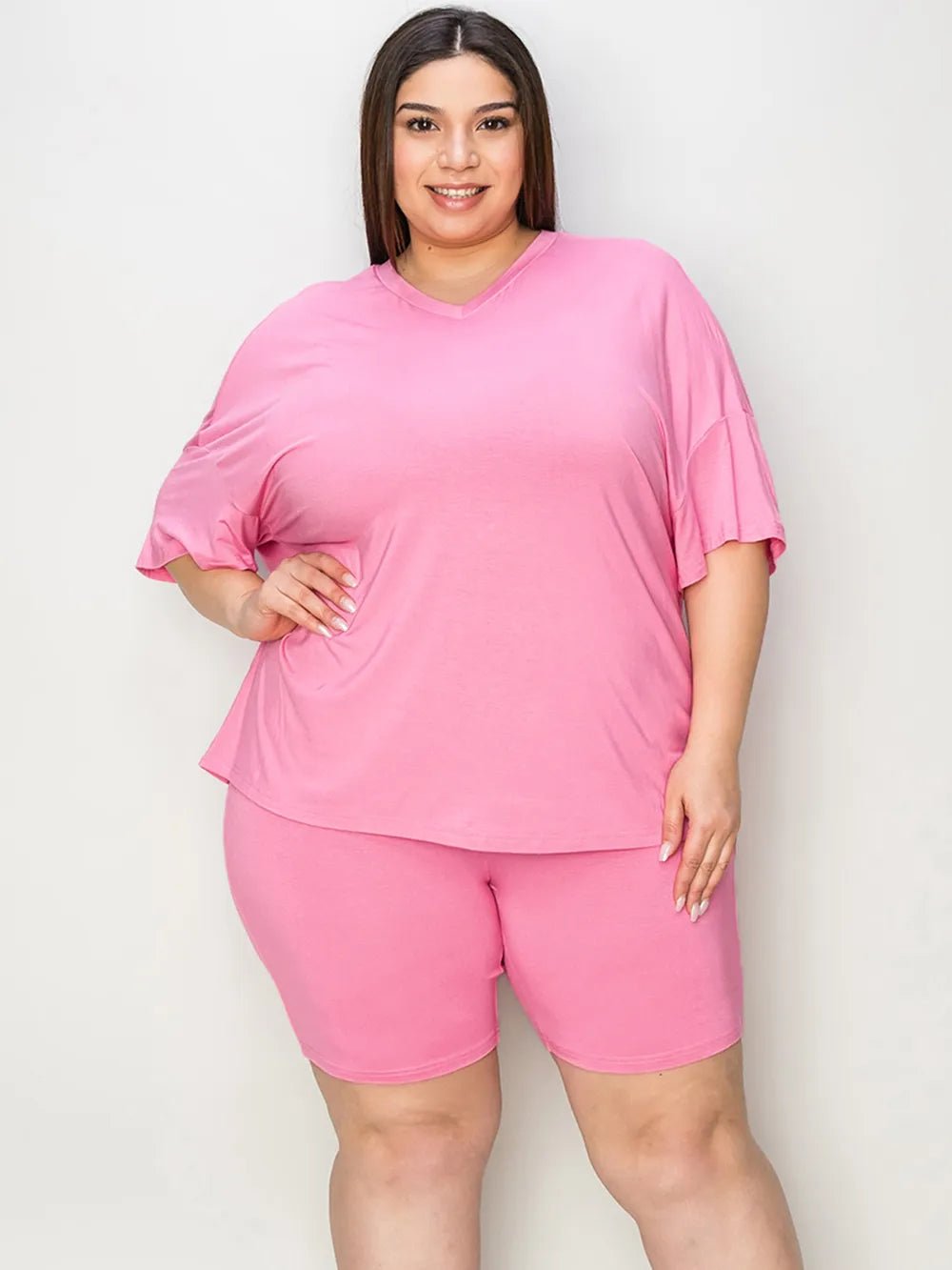 Basic Bae Full Size V - Neck Drop Shoulder T-Shirt and Shorts Set - Bela Fils BoutiqueBela Fils Boutique