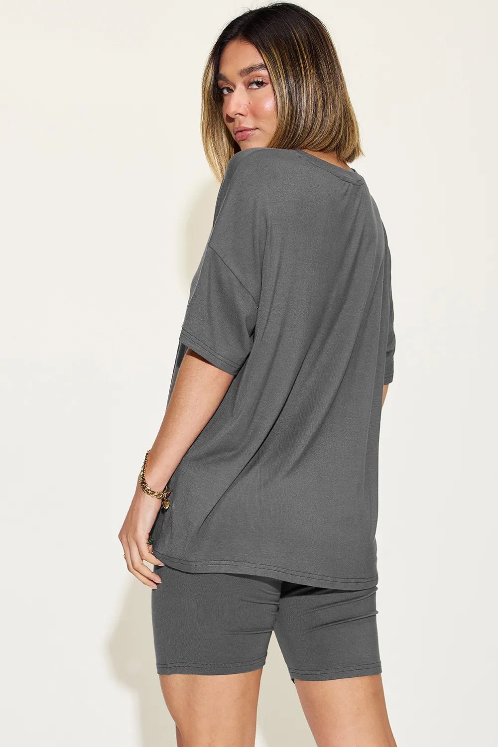 Basic Bae Full Size V - Neck Drop Shoulder T-Shirt and Shorts Set - Bela Fils BoutiqueBela Fils Boutique
