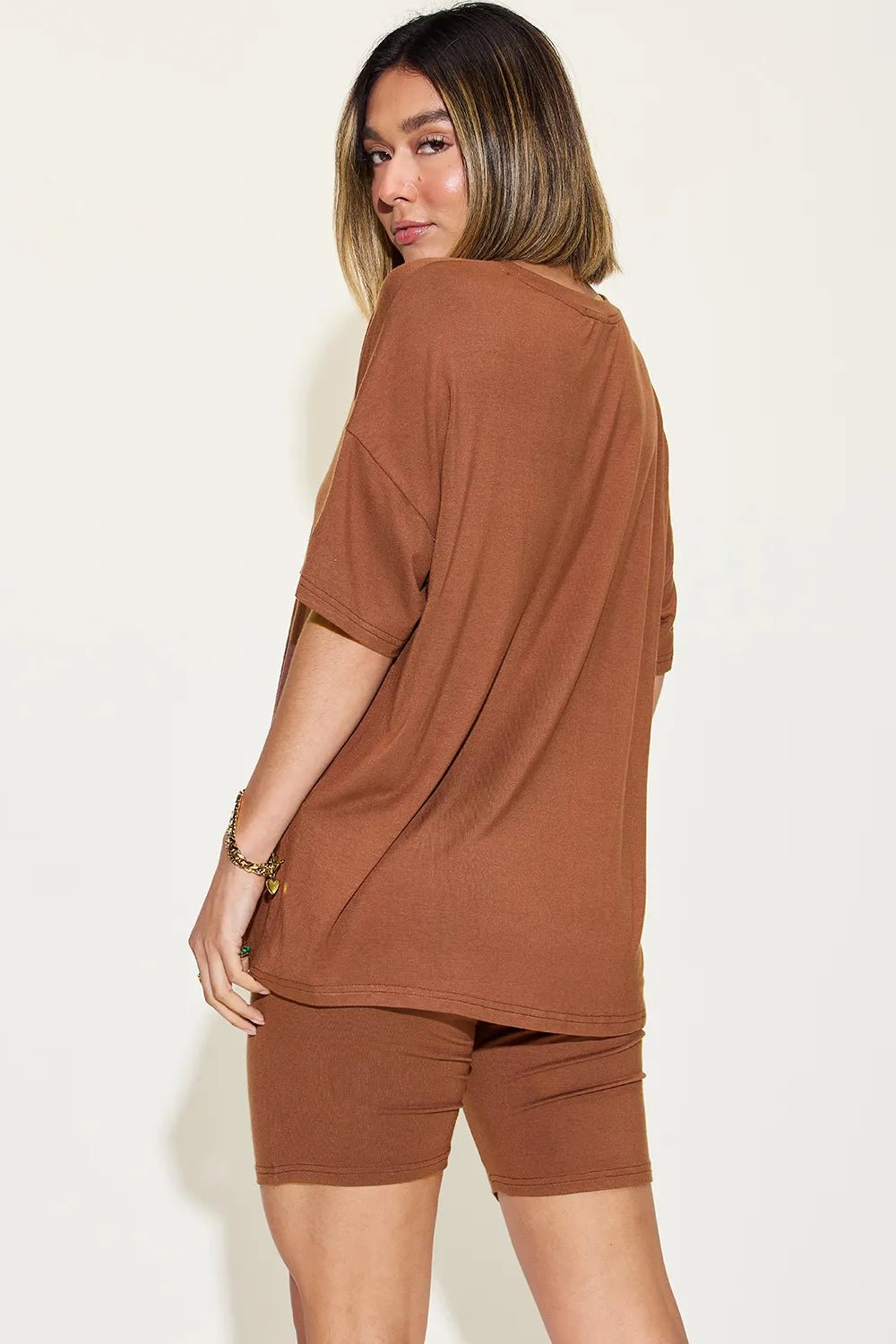 Basic Bae Full Size V - Neck Drop Shoulder T-Shirt and Shorts Set - Bela Fils BoutiqueBela Fils Boutique