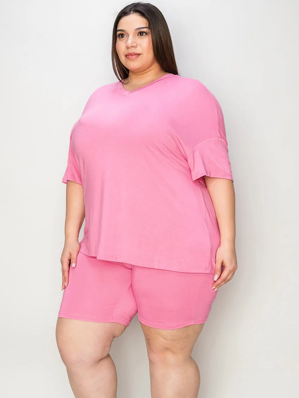 Basic Bae Full Size V - Neck Drop Shoulder T-Shirt and Shorts Set - Bela Fils BoutiqueBela Fils Boutique
