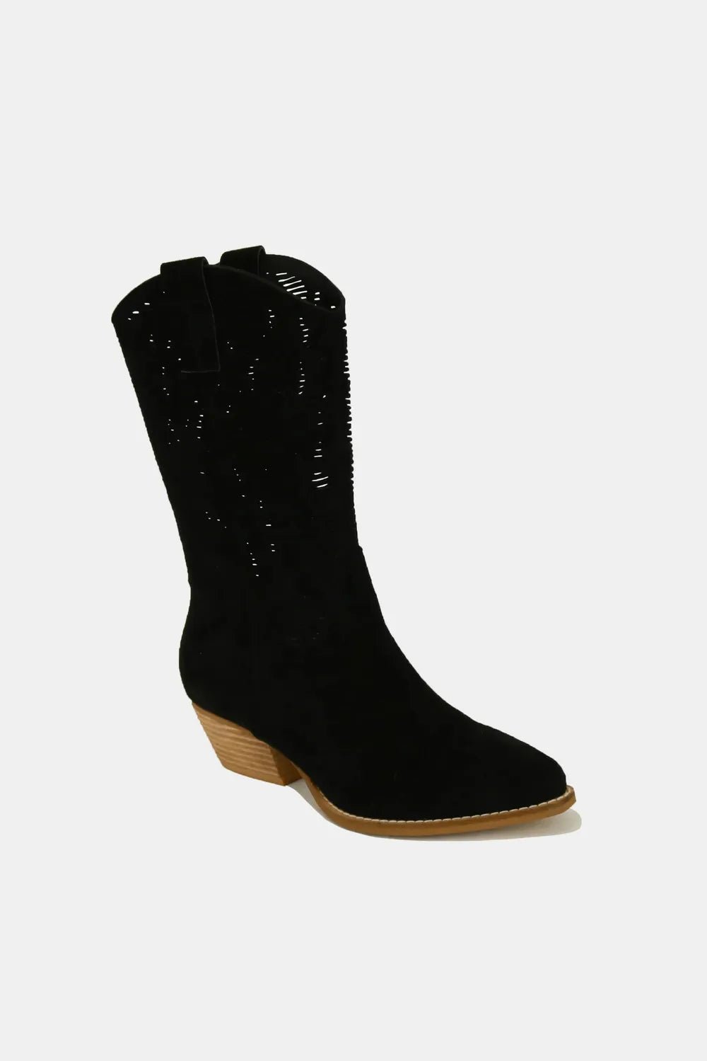 Beast Fashion Faux Suede Laser Cut Detail Block Heel Boots - Bela Fils BoutiqueBela Fils Boutique