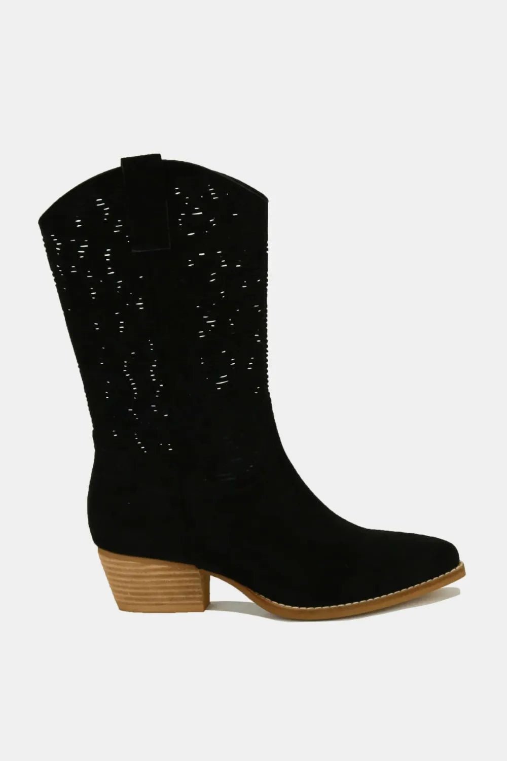 Beast Fashion Faux Suede Laser Cut Detail Block Heel Boots - Bela Fils BoutiqueBela Fils Boutique