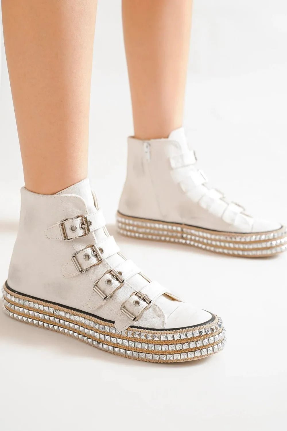Beast Fashion Multi - Buckle Straps Studded Platform Sneakers - Bela Fils BoutiqueBela Fils Boutique