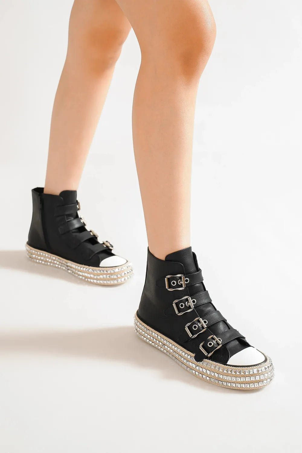 Beast Fashion Multi - Buckle Straps Studded Platform Sneakers - Bela Fils BoutiqueBela Fils Boutique