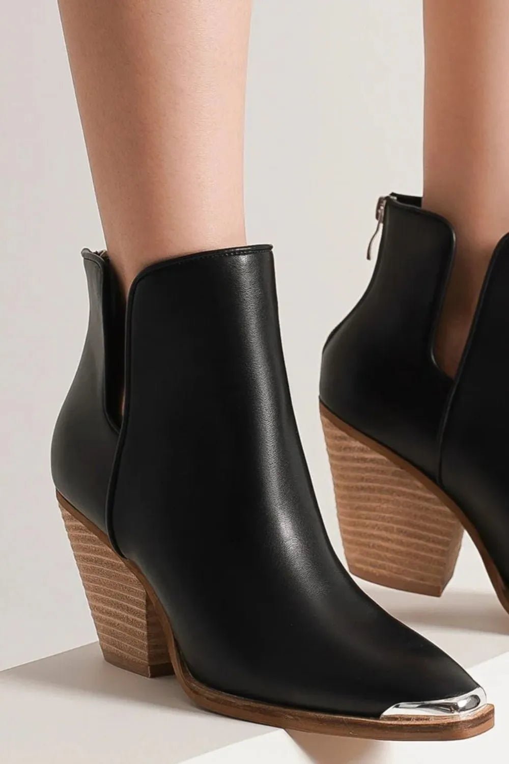 Beast Fashion Pointed Metal - Tip Toe Block Heel Ankle Boots - Bela Fils BoutiqueBela Fils Boutique