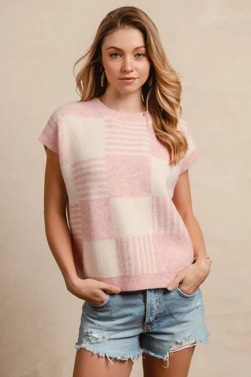 BiBi Checker With Stripes Pattern Sleeveless Sweater - Bela Fils BoutiqueBela Fils Boutique
