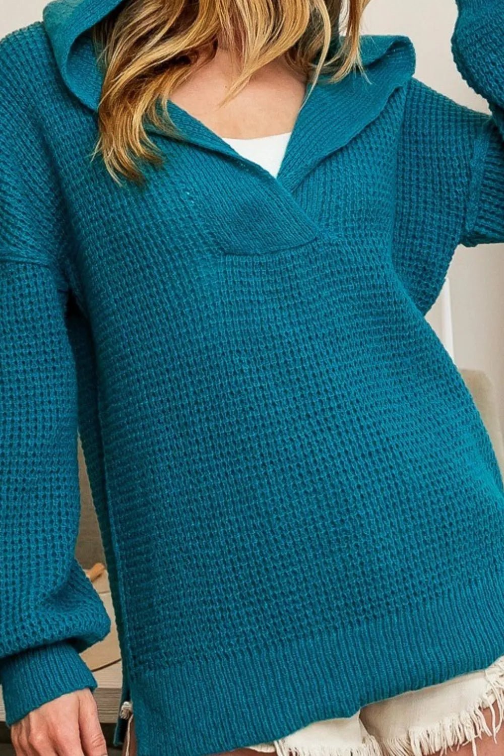 BiBi Raw Edge Detail V - Neck Sweater Hoodie - Bela Fils BoutiqueBela Fils Boutique