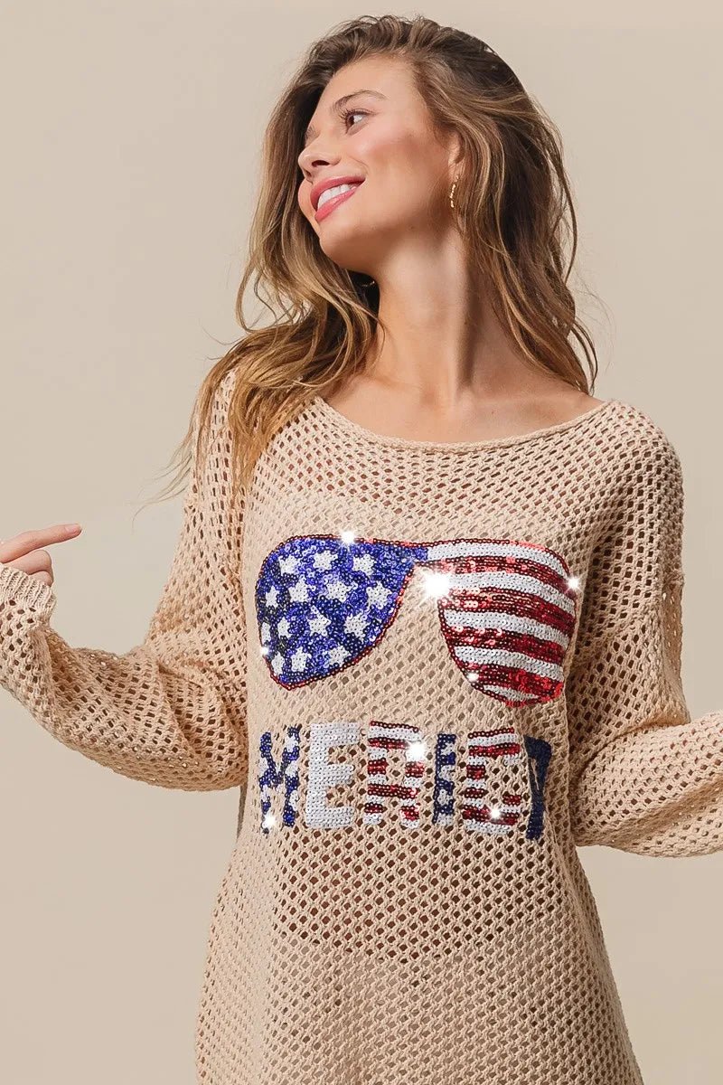 BiBi Sequin American Flag Sunglasses Knit - Bela Fils BoutiqueBela Fils Boutique