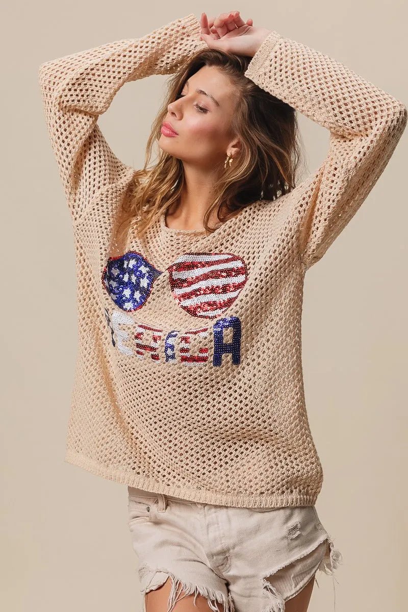 BiBi Sequin American Flag Sunglasses Knit - Bela Fils BoutiqueBela Fils Boutique