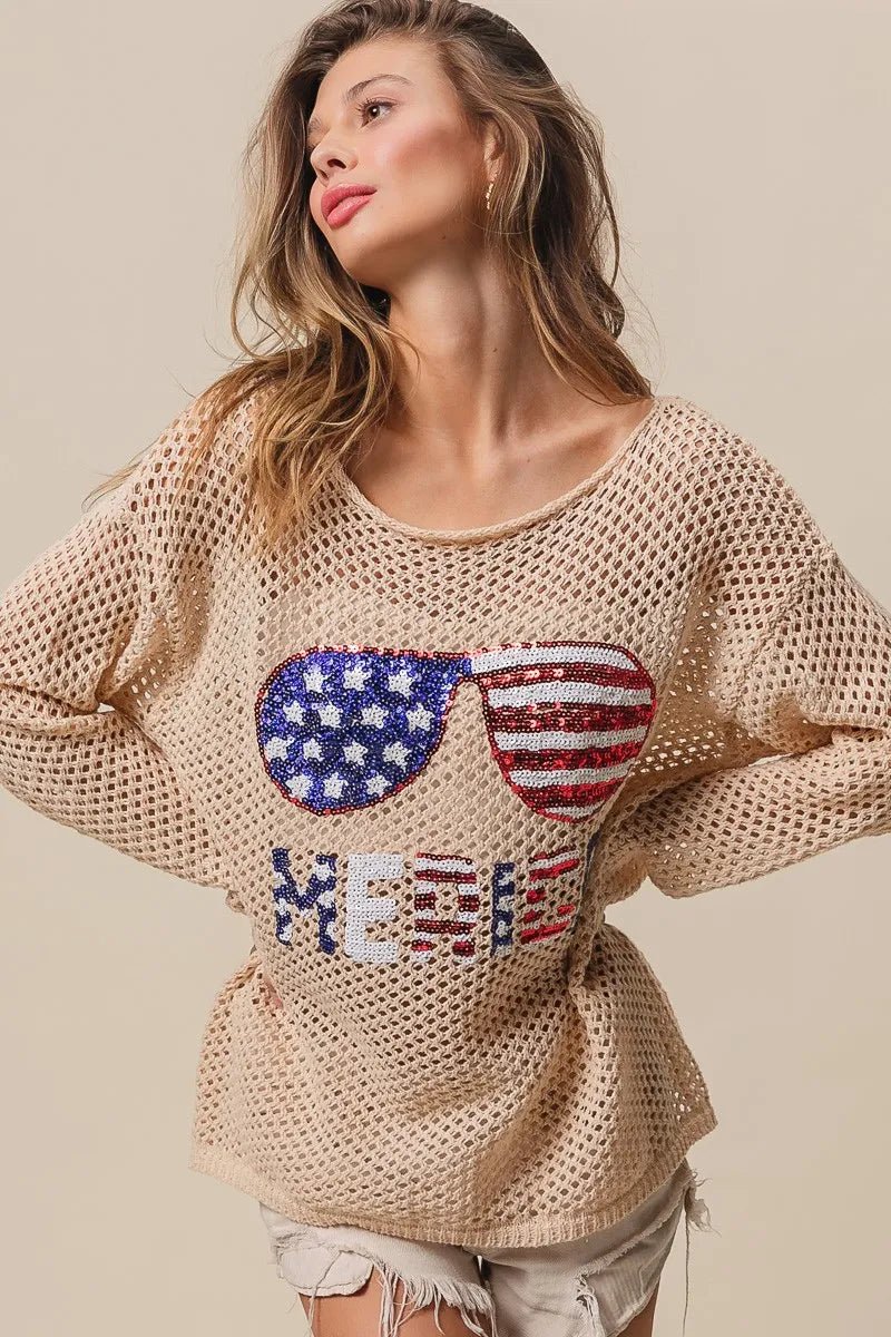 BiBi Sequin American Flag Sunglasses Knit - Bela Fils BoutiqueBela Fils Boutique