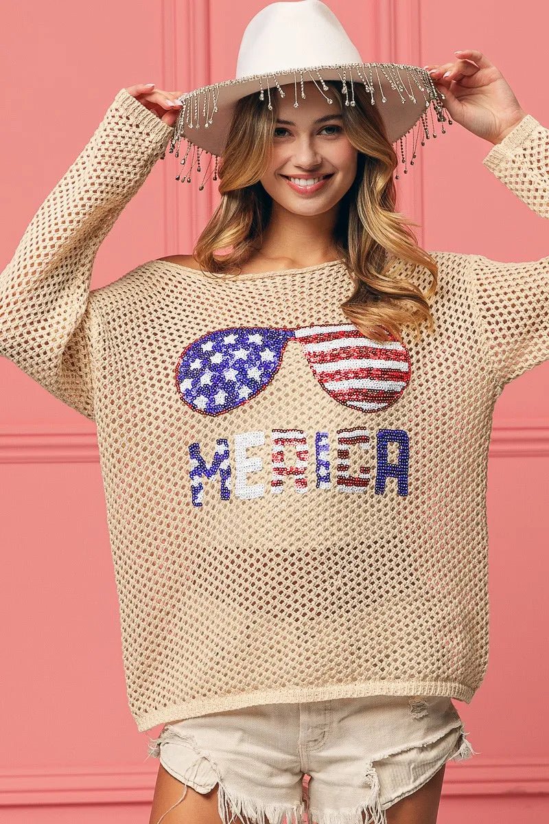 BiBi Sequin American Flag Sunglasses Knit - Bela Fils BoutiqueBela Fils Boutique