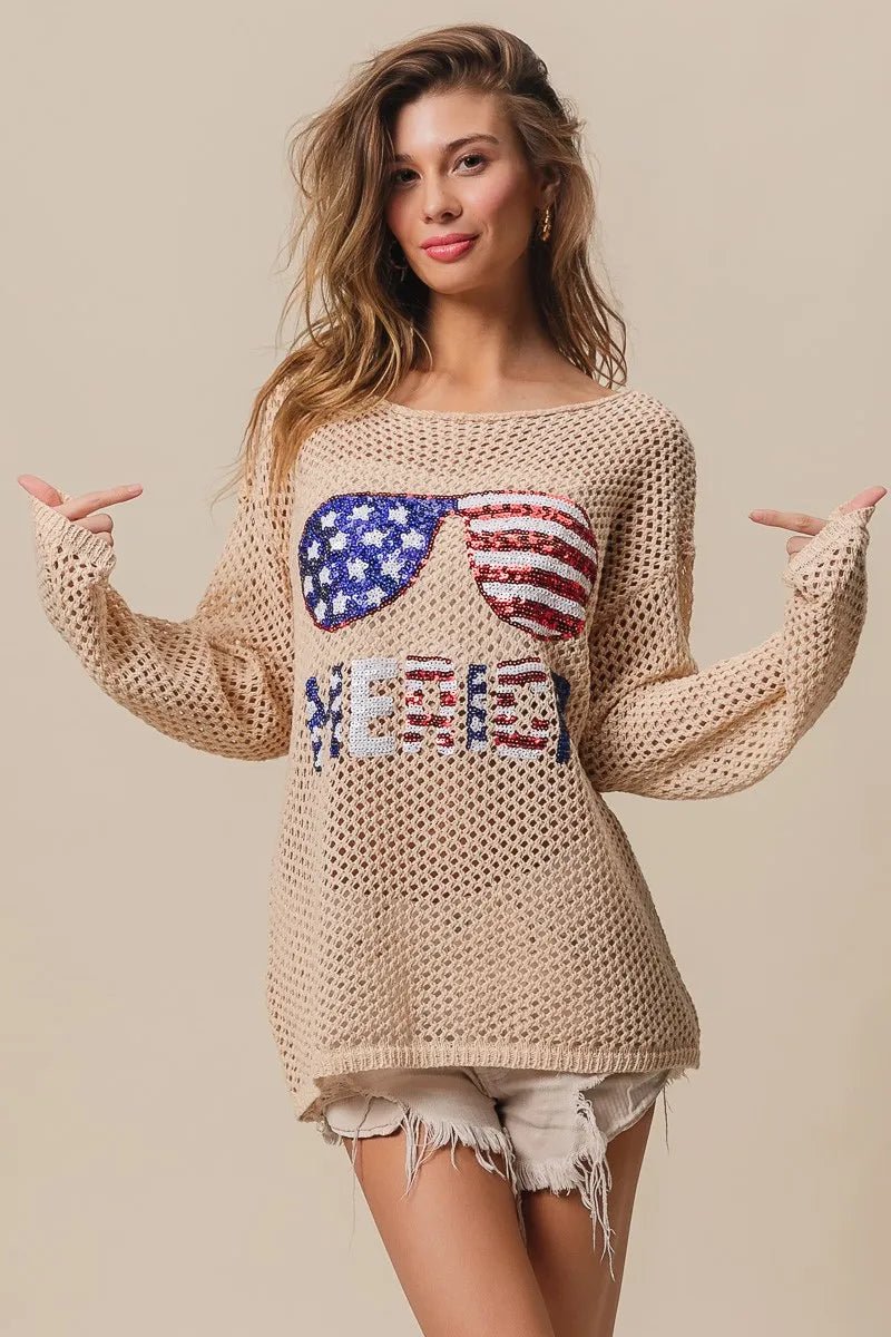 BiBi Sequin American Flag Sunglasses Knit - Bela Fils BoutiqueBela Fils Boutique