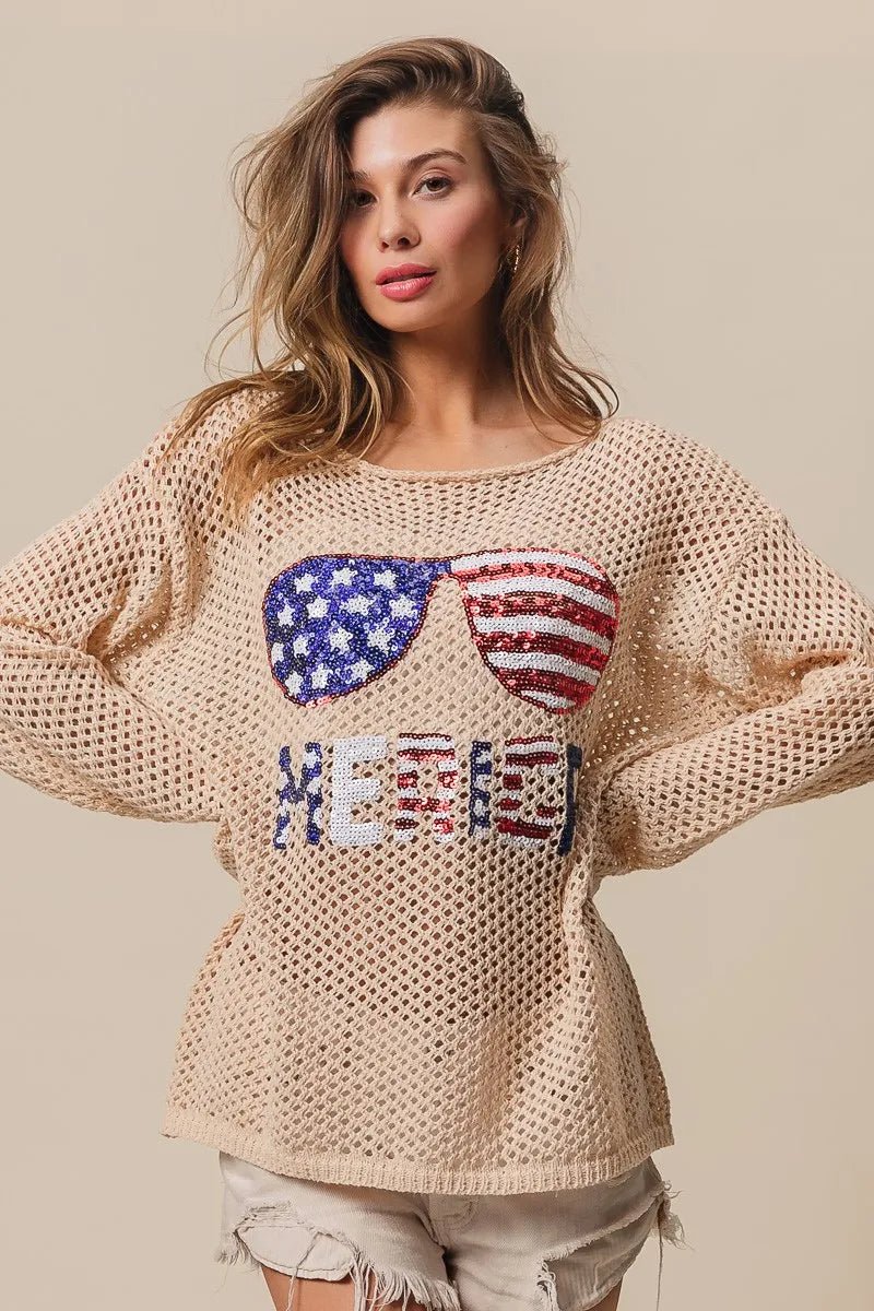 BiBi Sequin American Flag Sunglasses Knit - Bela Fils BoutiqueBela Fils Boutique