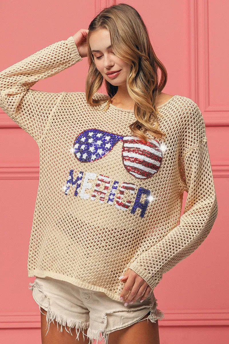 BiBi Sequin American Flag Sunglasses Knit - Bela Fils BoutiqueBela Fils Boutique