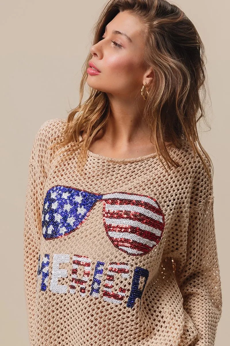 BiBi Sequin American Flag Sunglasses Knit - Bela Fils BoutiqueBela Fils Boutique