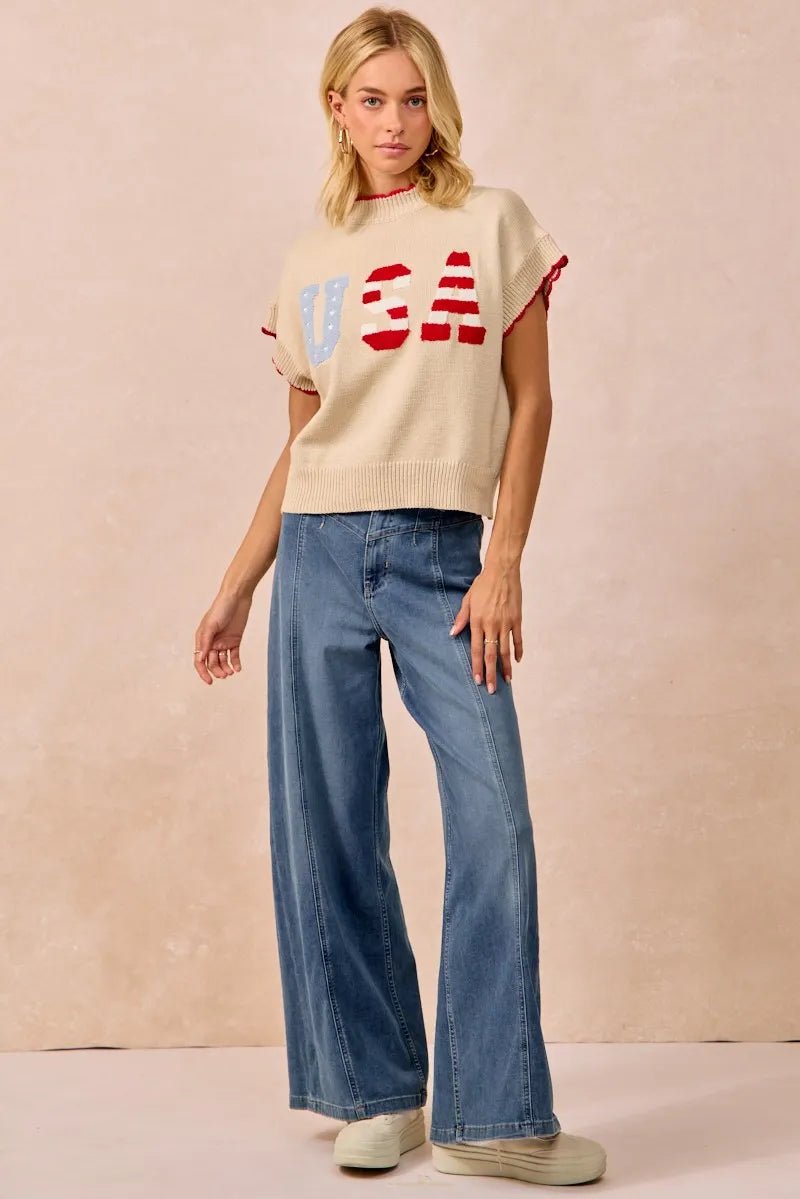 BiBi USA Patchwork Sweater Vest Top With Contrast Detail - Bela Fils BoutiqueBela Fils Boutique