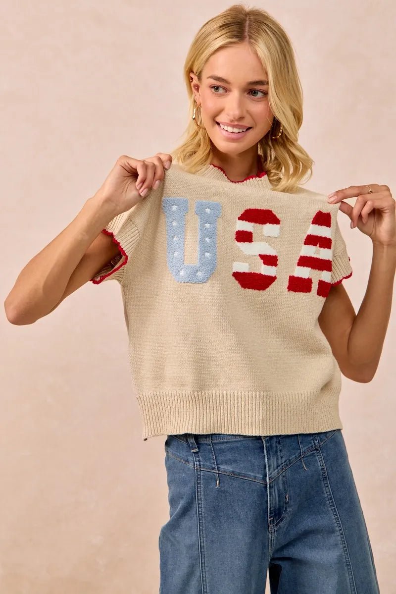 BiBi USA Patchwork Sweater Vest Top With Contrast Detail - Bela Fils BoutiqueBela Fils Boutique