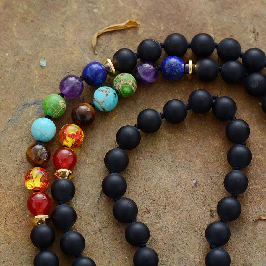 Black Onyx 7 Chakra Mala Necklace 108 Beads - Bela Fils BoutiqueNecklacesBela Fils Boutique