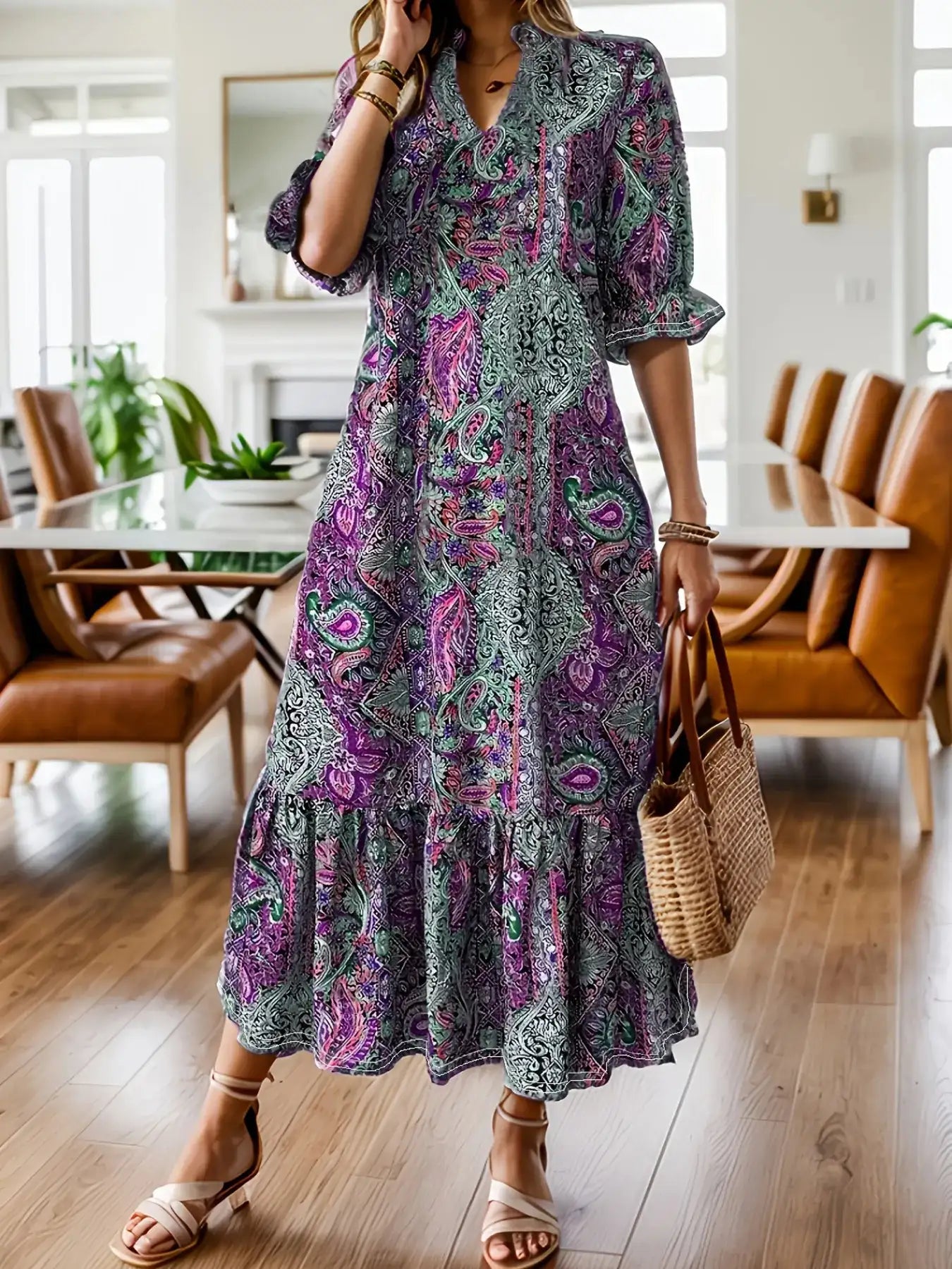 Bohemian Midi Dress for Curvy Women - Bela Fils BoutiqueBela Fils Boutique