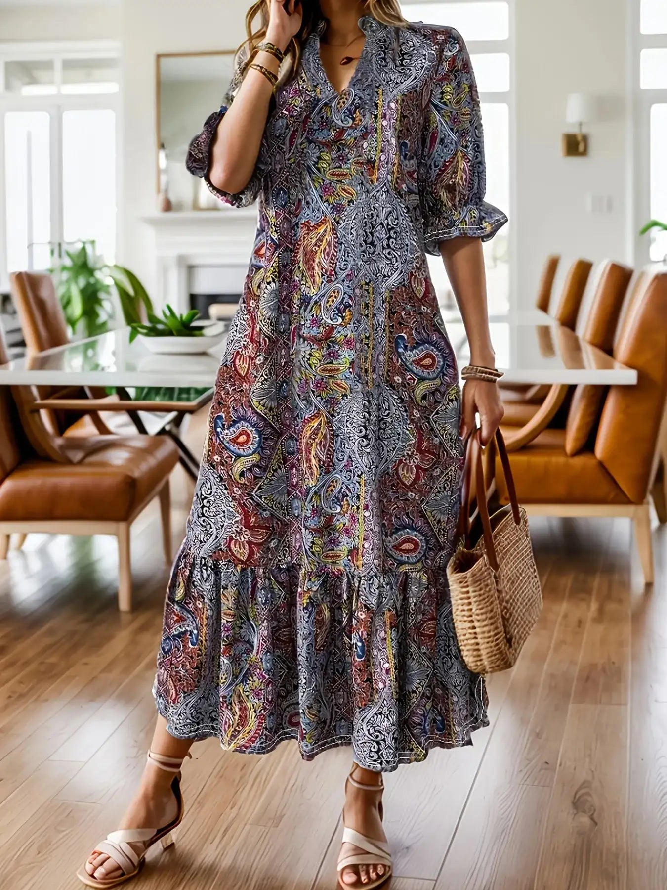 Bohemian Midi Dress for Curvy Women - Bela Fils BoutiqueBela Fils Boutique