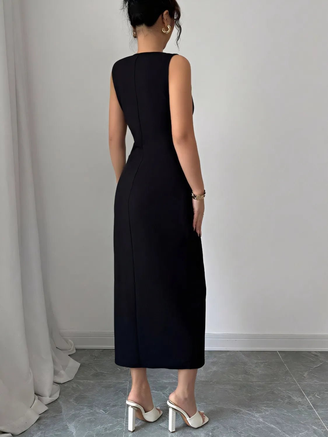 Bow Slit Round Neck Sleeveless Dress - Bela Fils BoutiqueBela Fils Boutique
