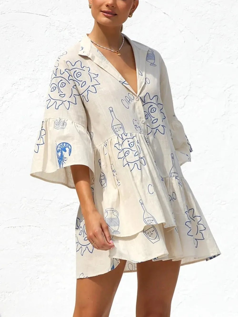 Button Detail Printed Mini Dress - Bela Fils BoutiqueBela Fils Boutique