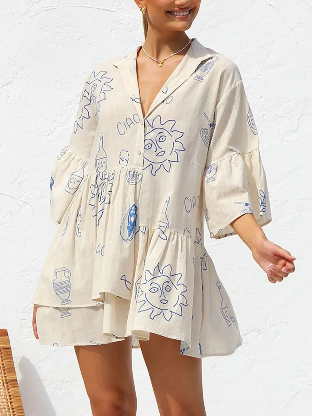 Button Detail Printed Mini Dress - Bela Fils BoutiqueBela Fils Boutique