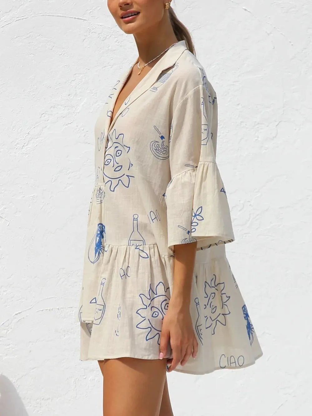 Button Detail Printed Mini Dress - Bela Fils BoutiqueBela Fils Boutique