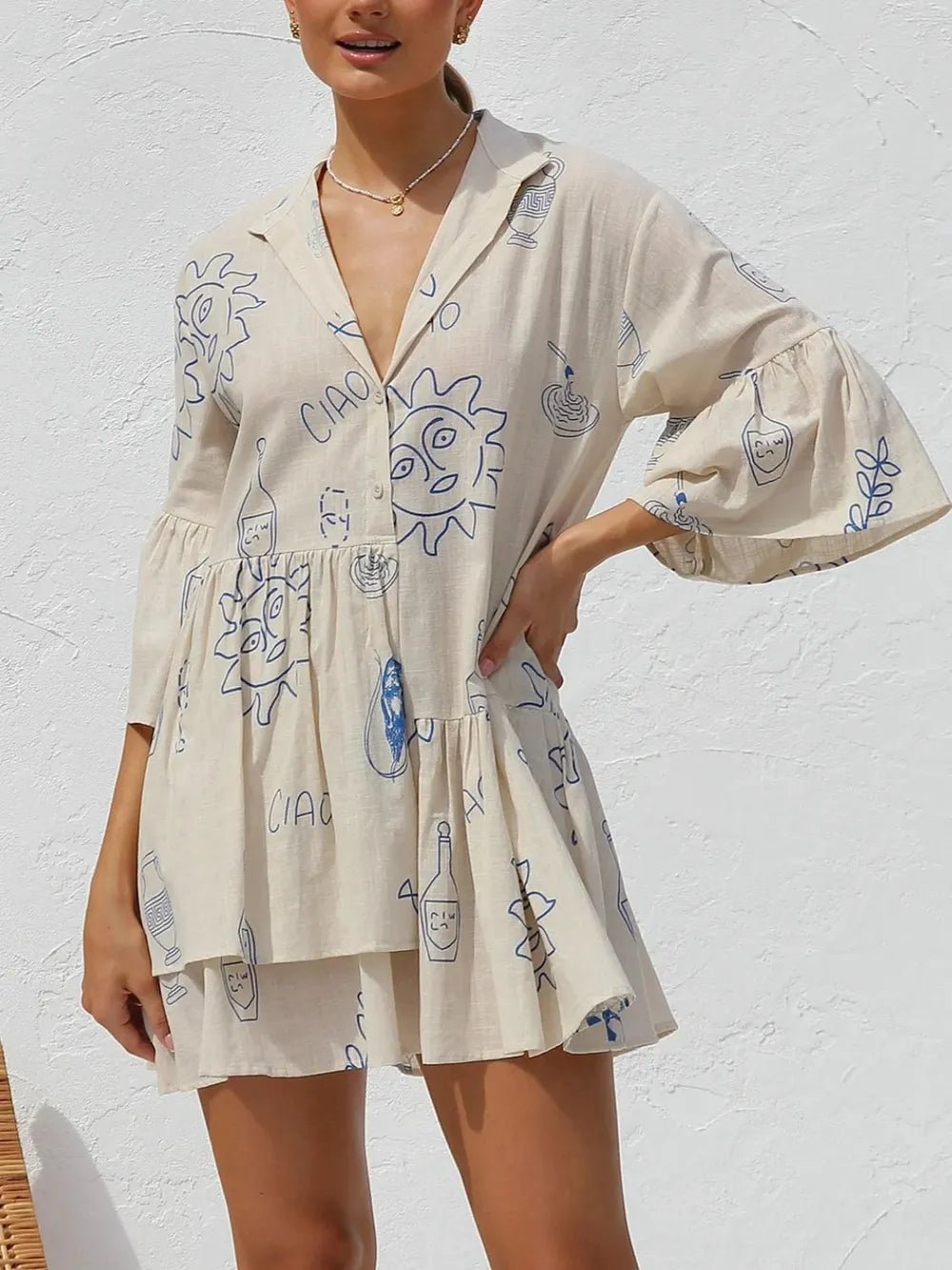 Button Detail Printed Mini Dress - Bela Fils BoutiqueBela Fils Boutique