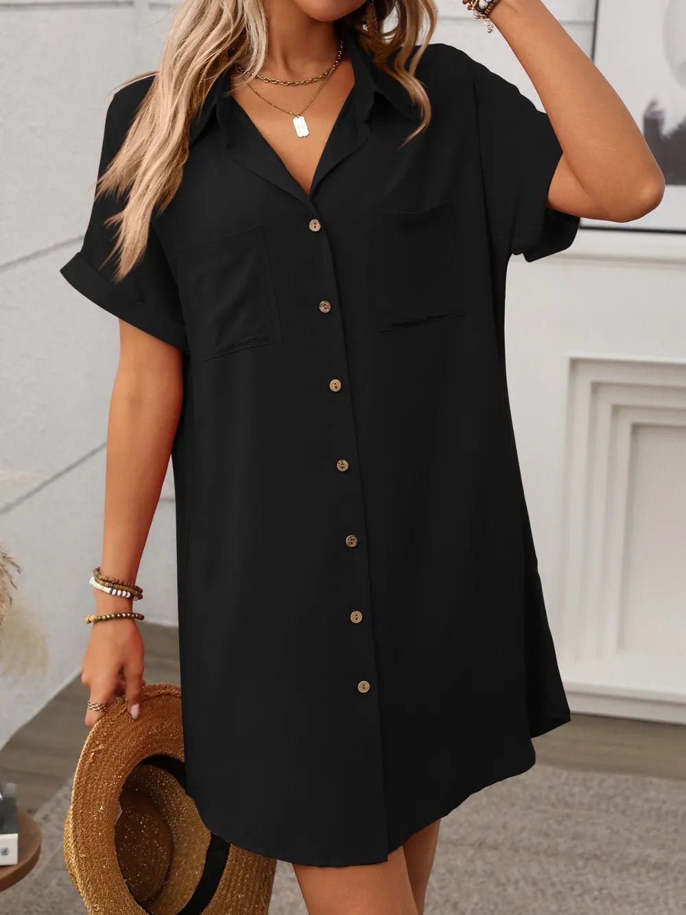 Button Down Short Sleeve Mini Dress - Bela Fils BoutiqueBela Fils Boutique