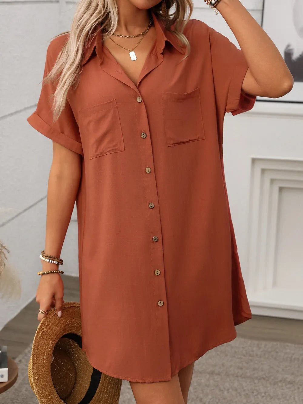 Button Down Short Sleeve Mini Dress - Bela Fils BoutiqueBela Fils Boutique