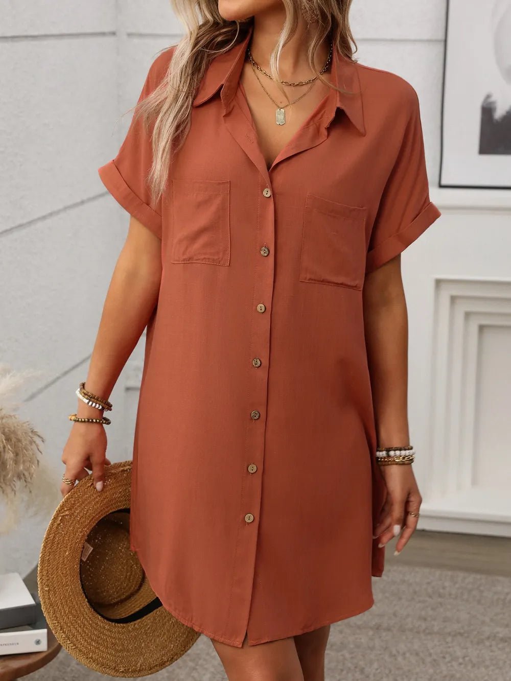 Button Down Short Sleeve Mini Dress - Bela Fils BoutiqueBela Fils Boutique