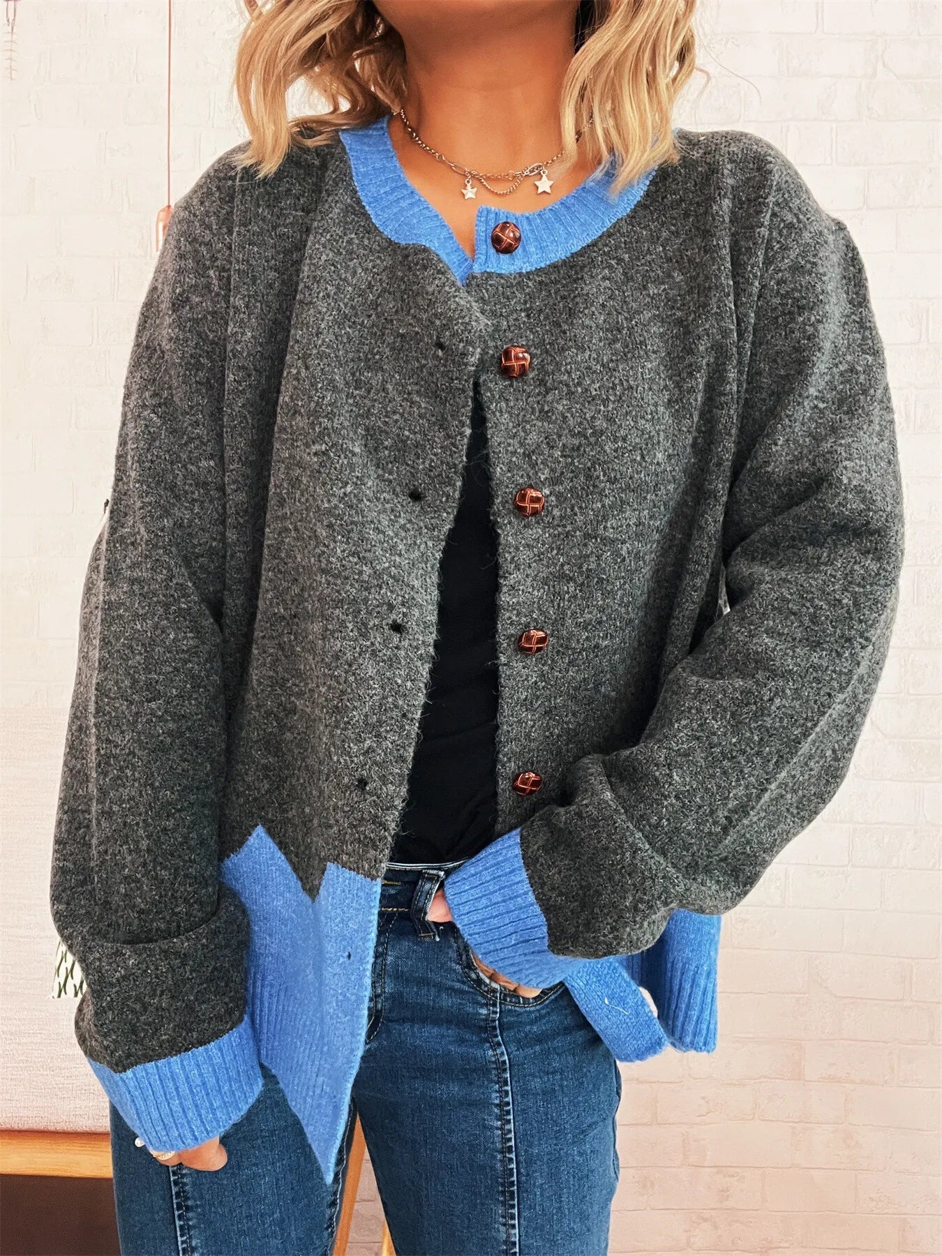 Button - Front Contrast Trim Cardigan - Bela Fils BoutiqueBela Fils Boutique