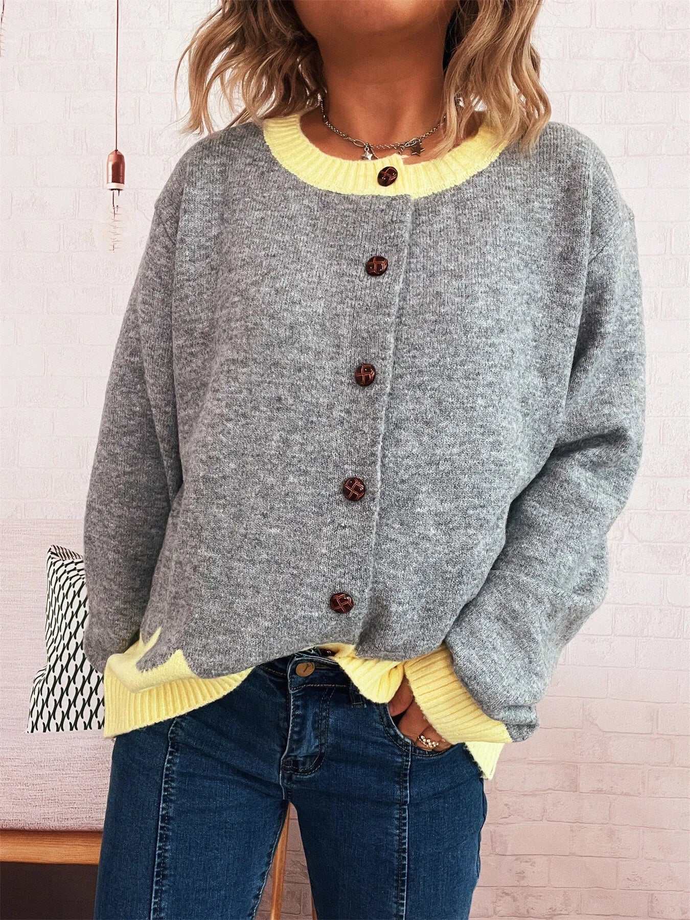 Button - Front Contrast Trim Cardigan - Bela Fils BoutiqueBela Fils Boutique