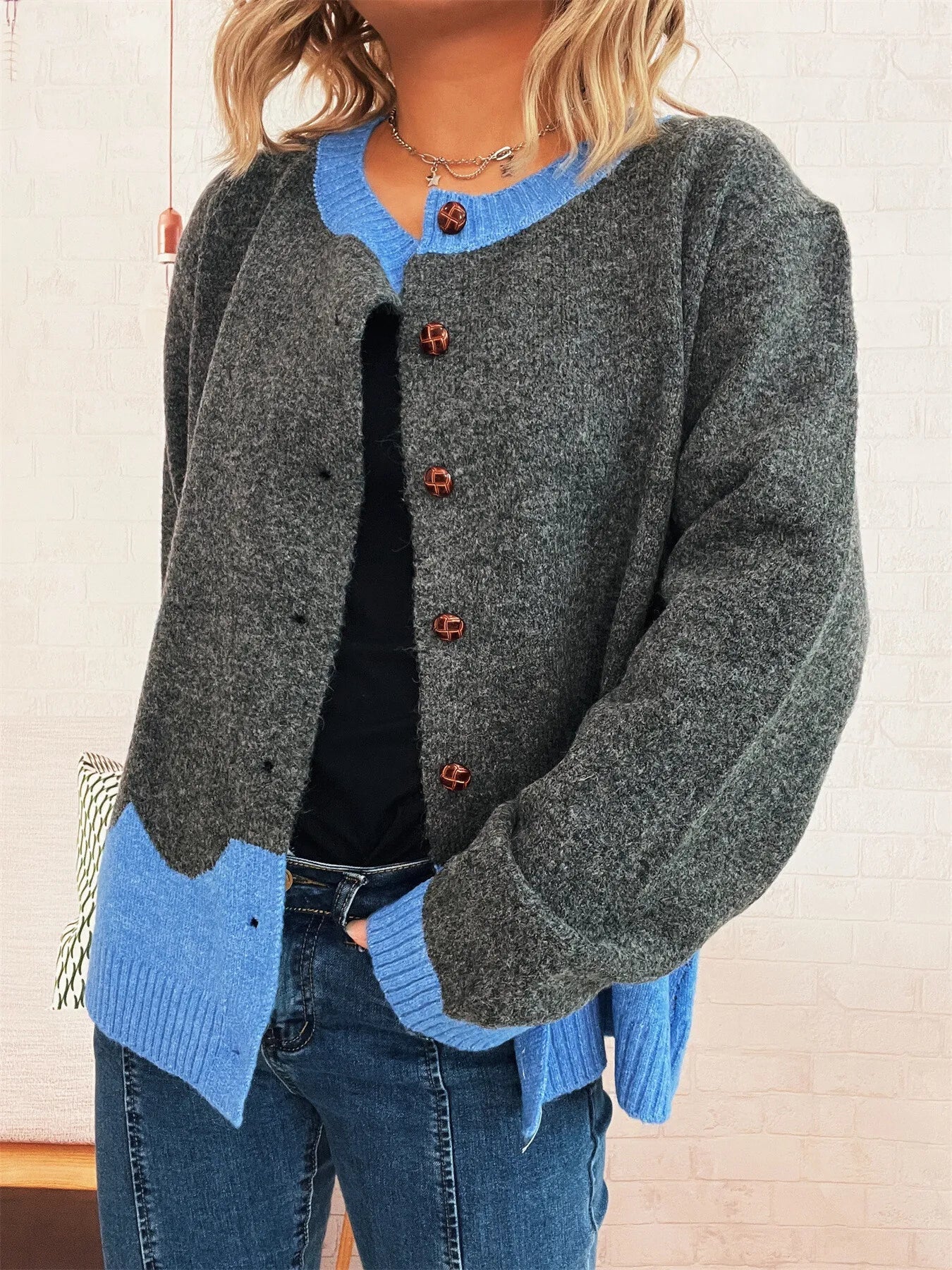 Button - Front Contrast Trim Cardigan - Bela Fils BoutiqueBela Fils Boutique