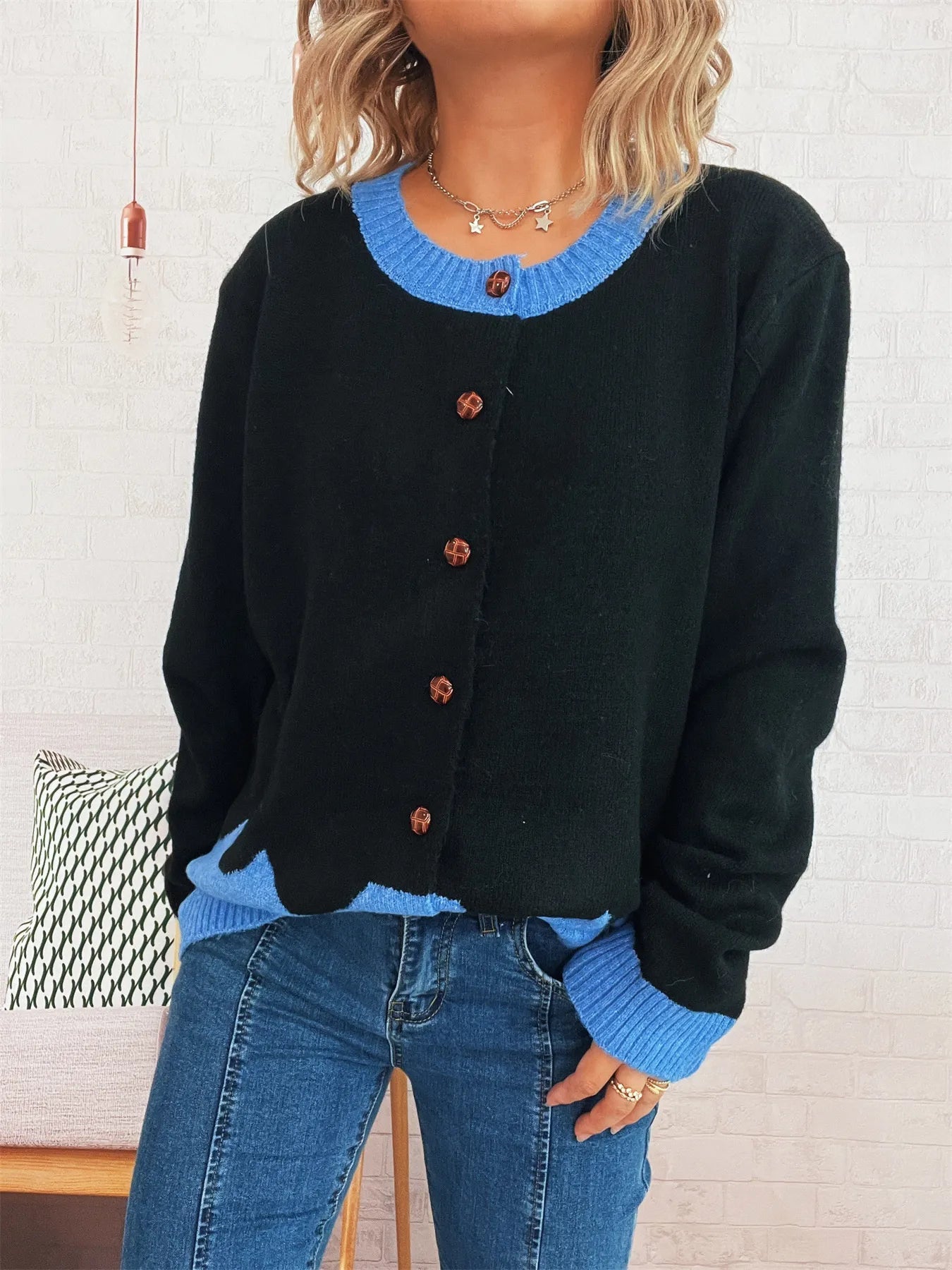 Button - Front Contrast Trim Cardigan - Bela Fils BoutiqueBela Fils Boutique